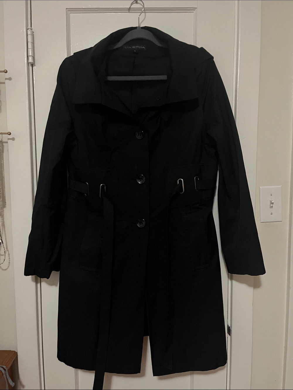 Via Spiga Black Classic Belted Trench Coat